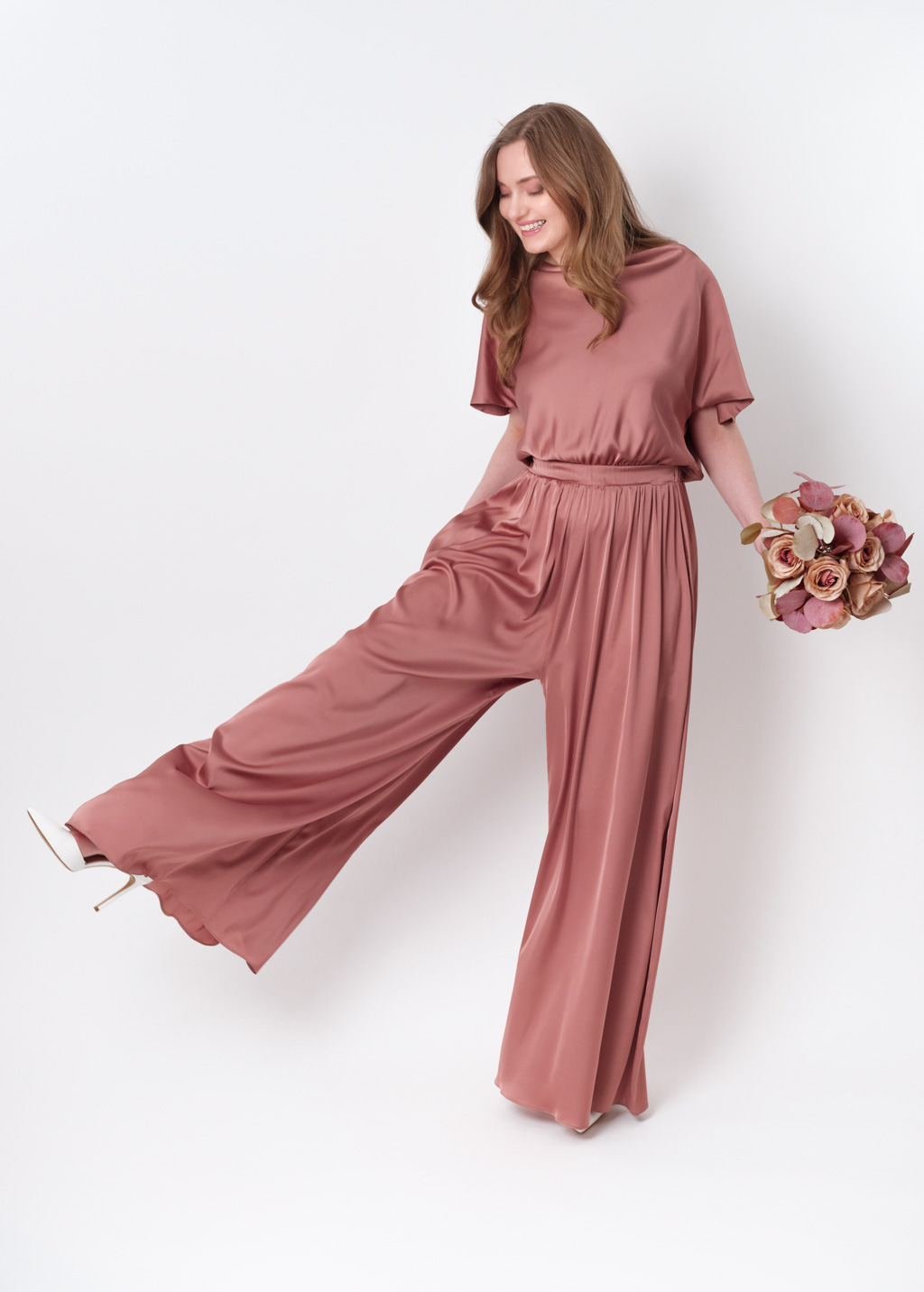 Champagne rose silk jumpsuit