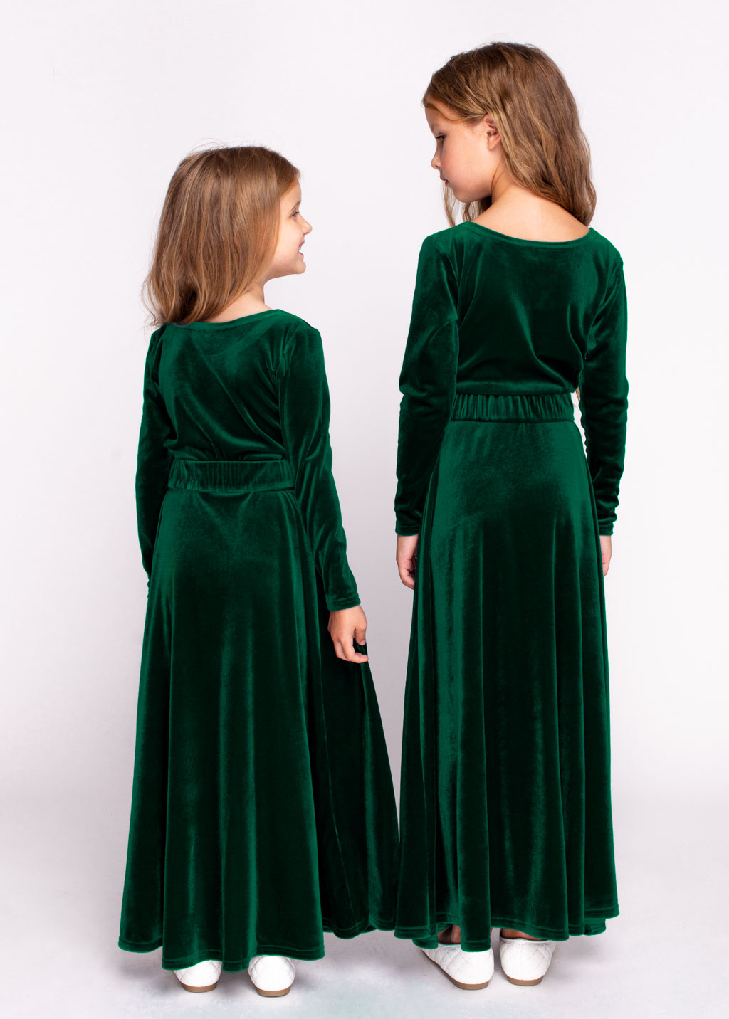 Emerald green girl velvet long dress