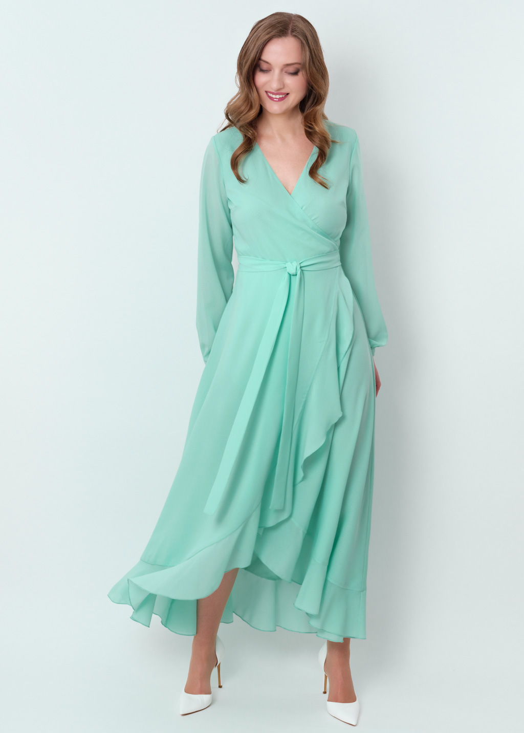 Tiffany blue chiffon wrap dress