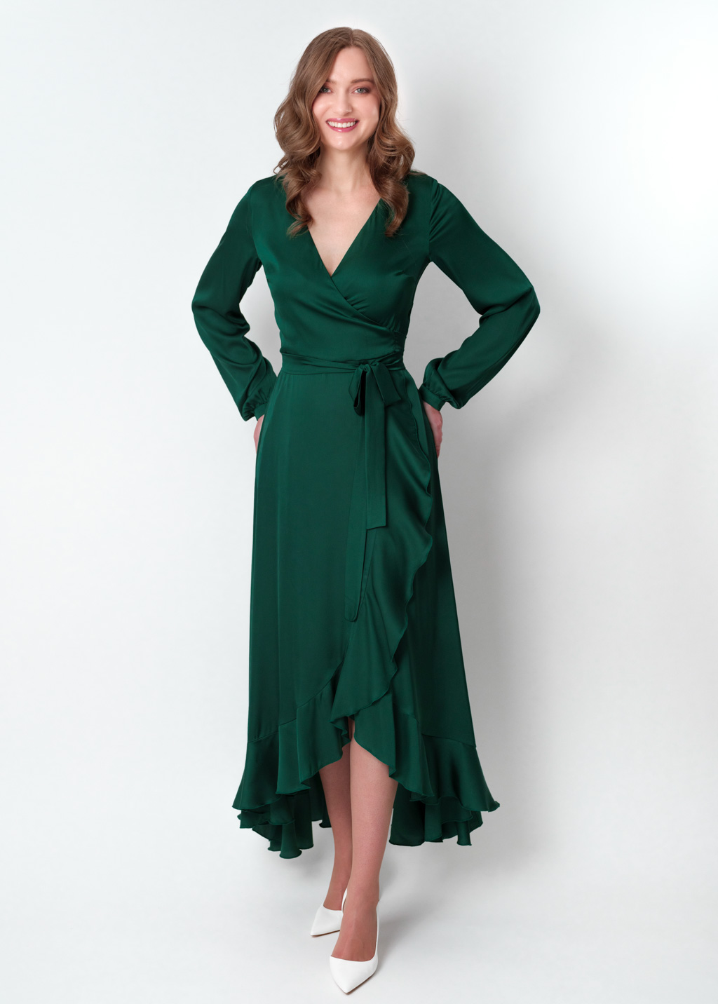 Emerald green wrap dress