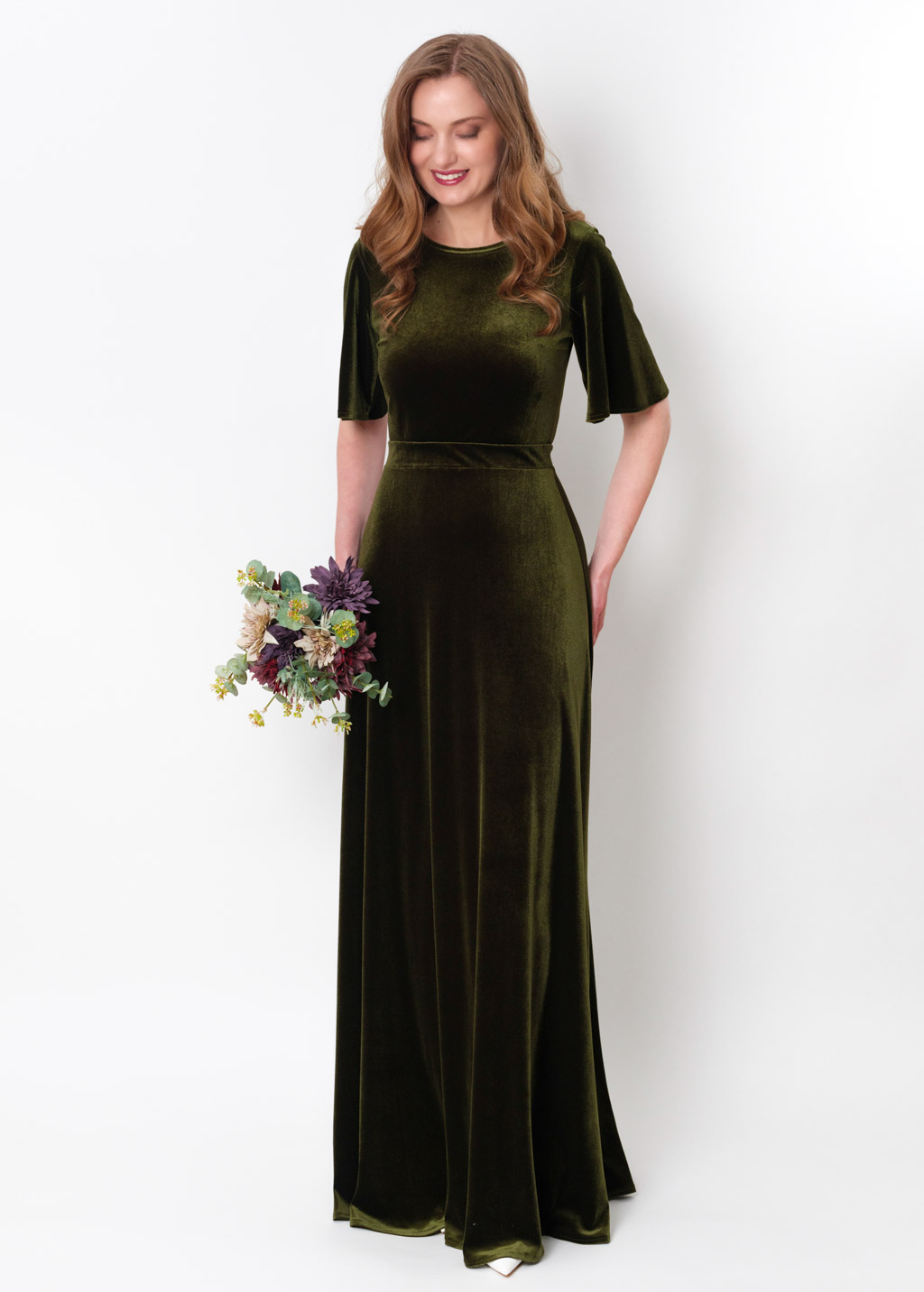 Olive green velvet long dress