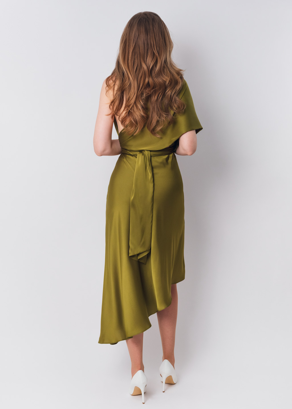 Olive silk infinity asymmetric dress