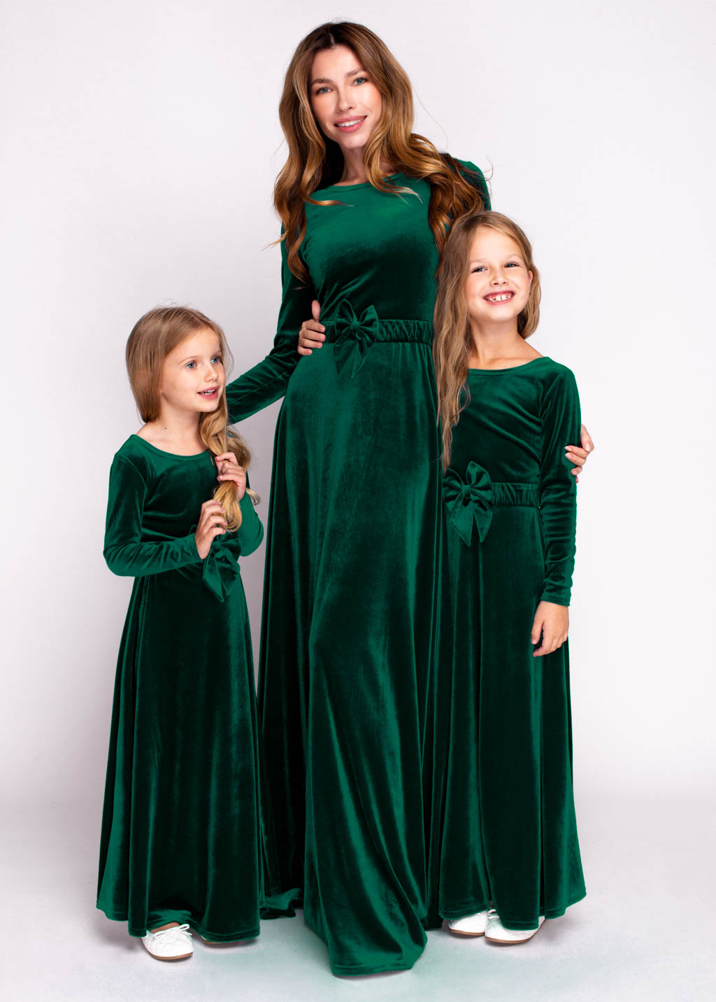Mommy and me emerald green long velvet dresses