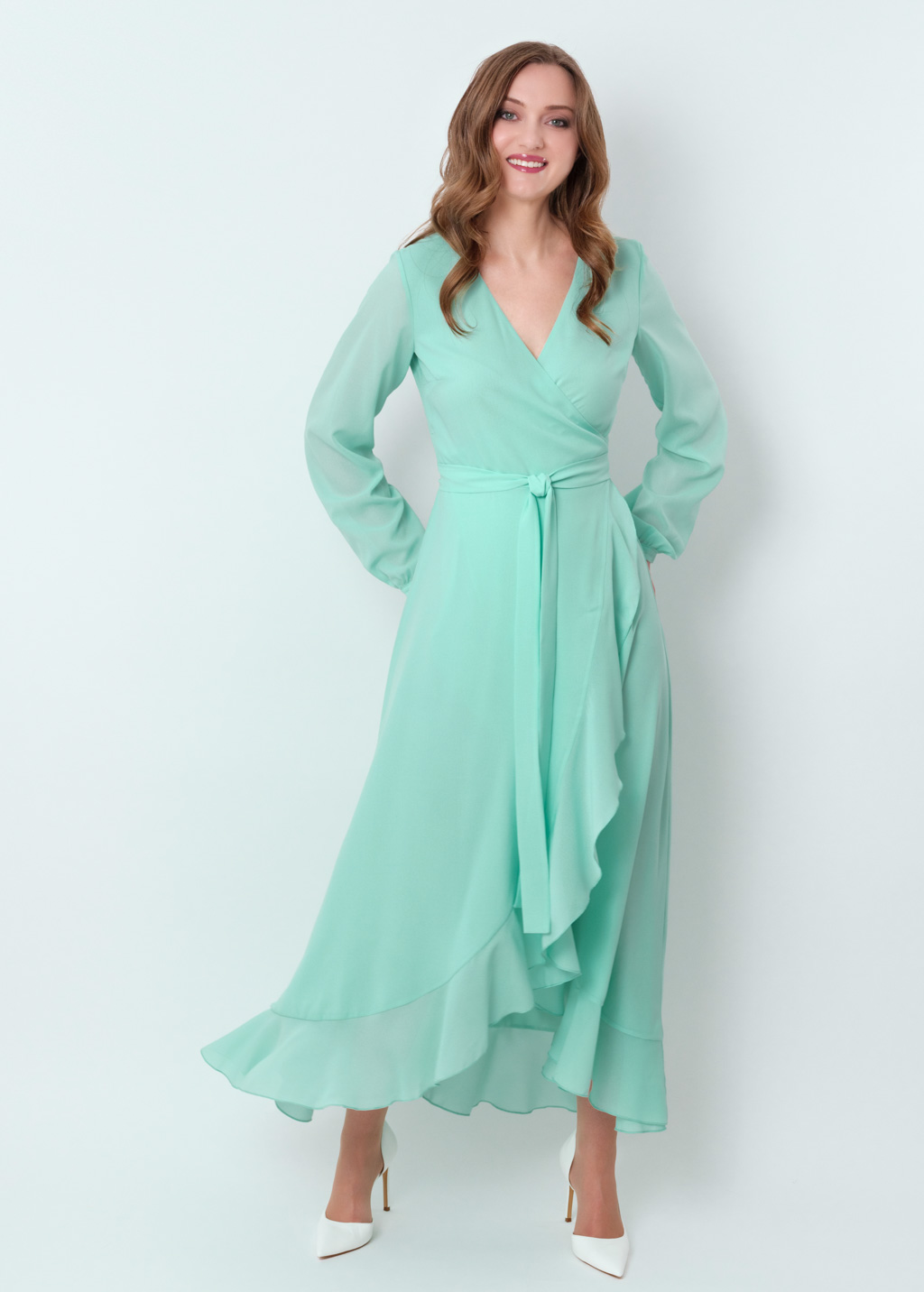 Tiffany blue chiffon wrap dress