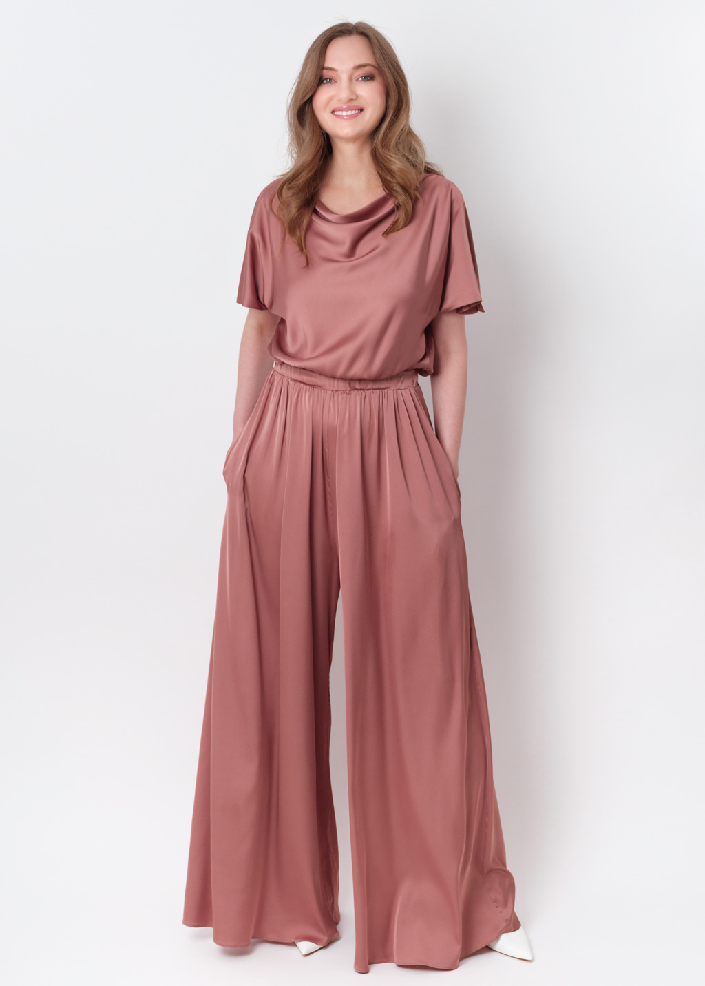 Champagne rose silk jumpsuit