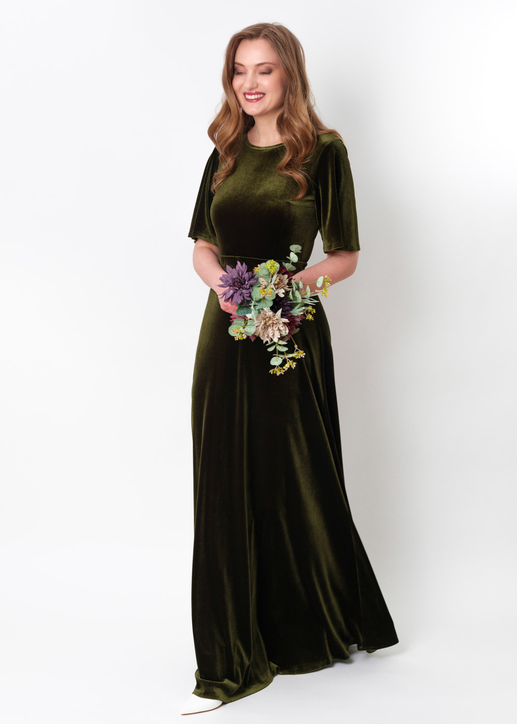 Olive green velvet long dress