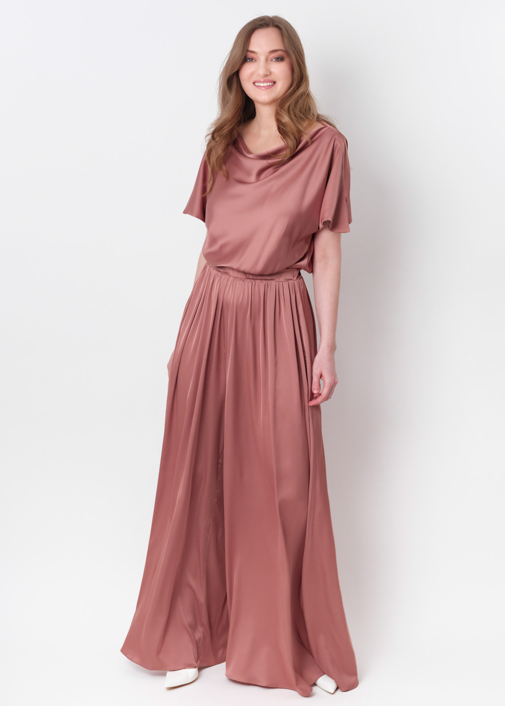 Champagne rose silk jumpsuit