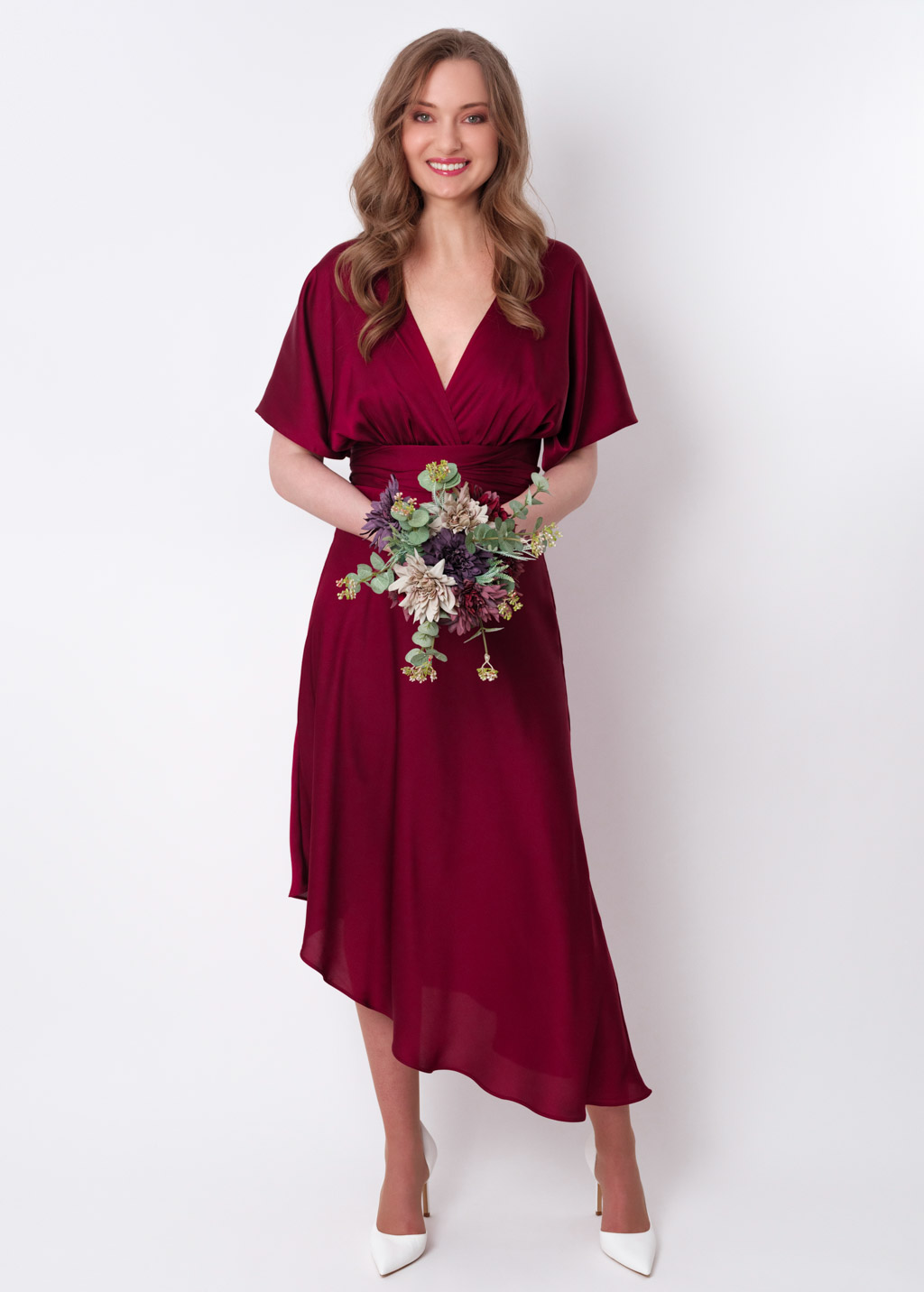 Burgundy infinity asymmetric dress