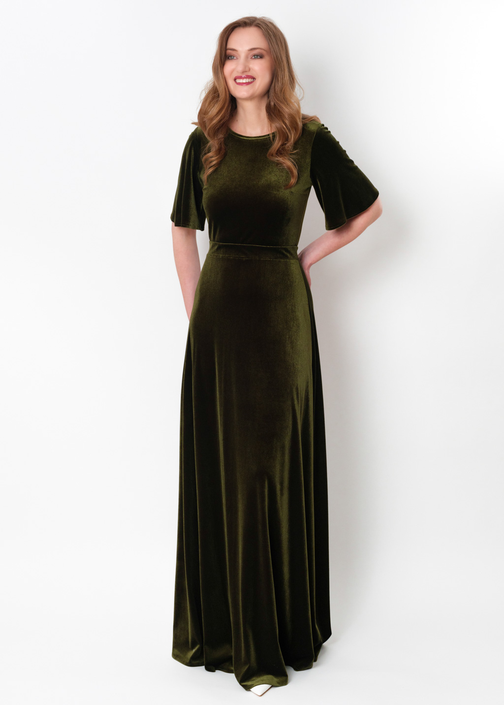 Olive green velvet long dress