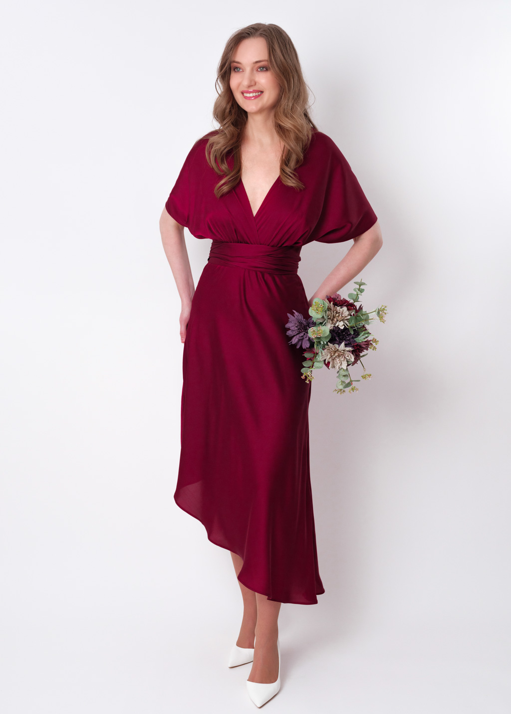 Burgundy infinity asymmetric dress