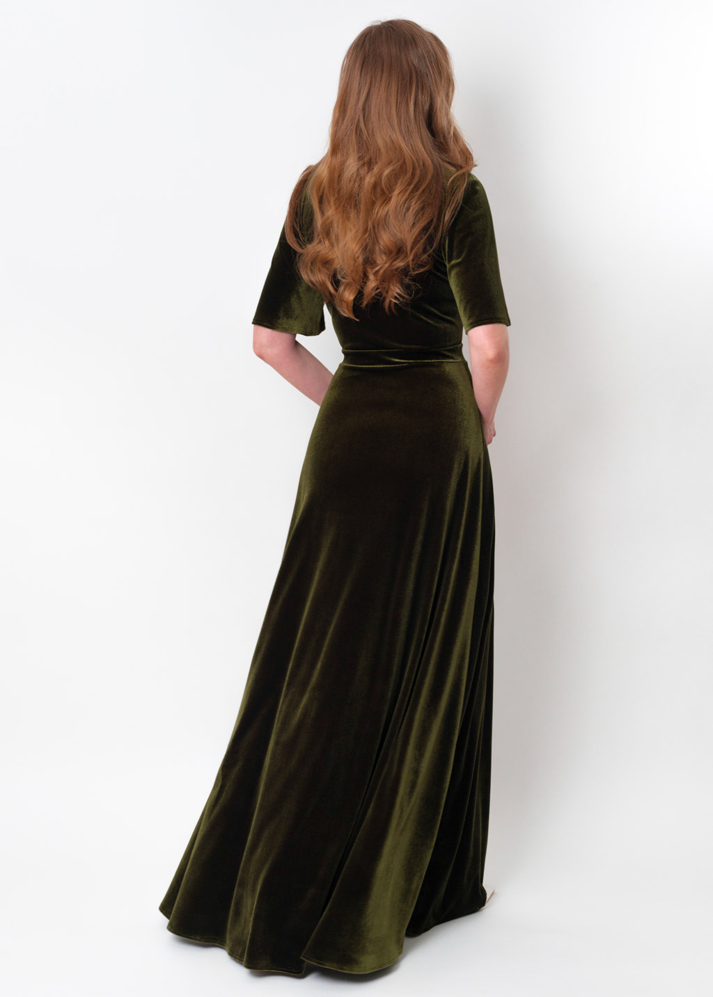 Olive green velvet long dress