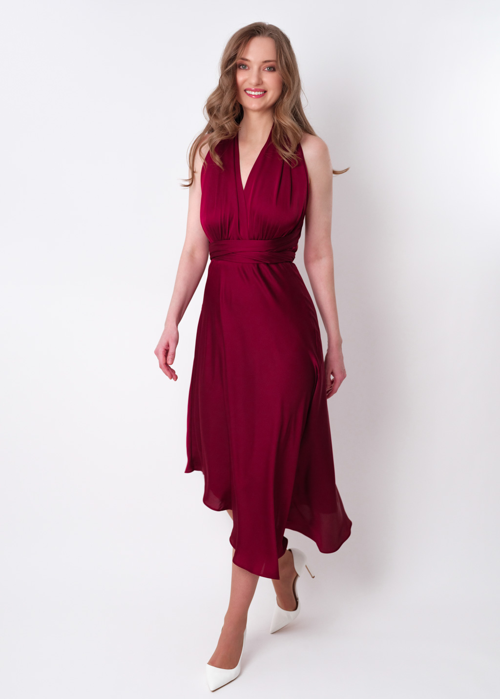 Burgundy infinity asymmetric dress