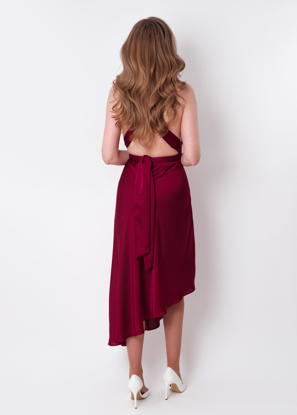 Burgundy infinity asymmetric dress