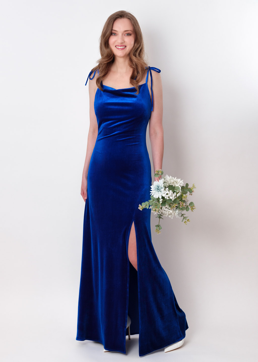 Royal blue slip slit velvet bodycon long dress