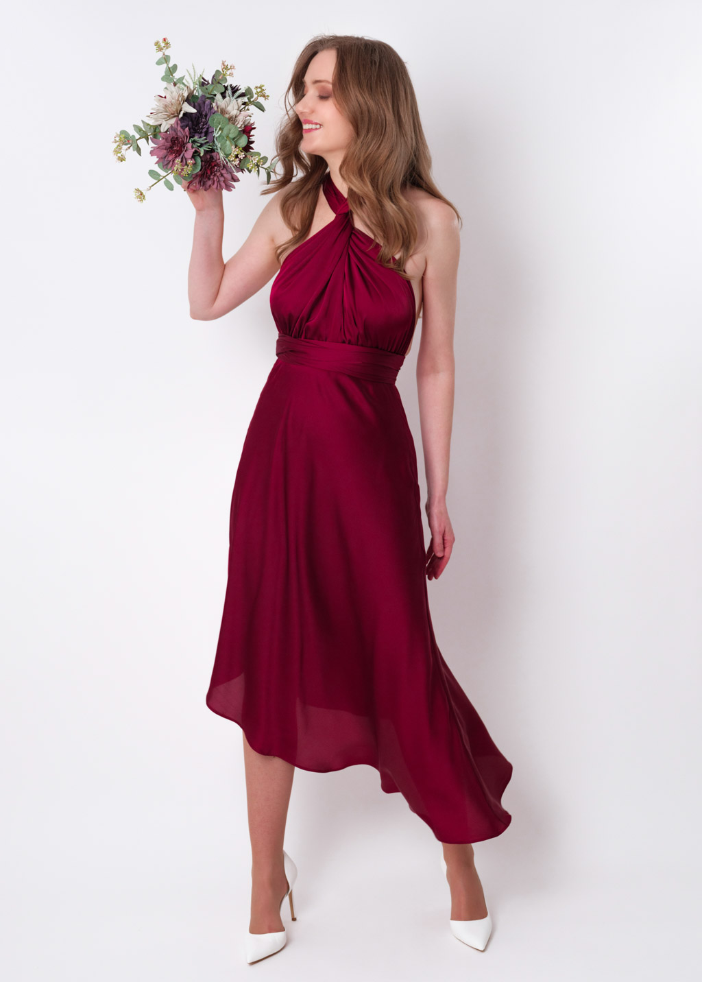 Burgundy infinity asymmetric dress