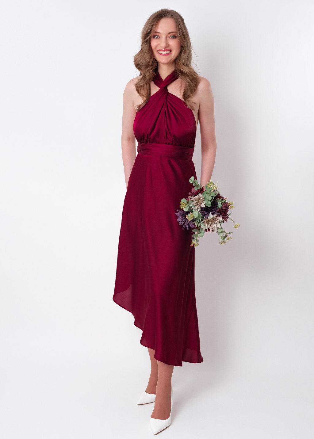 Burgundy infinity asymmetric dress