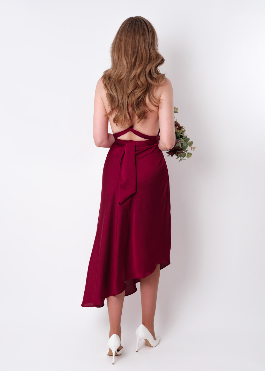 Burgundy infinity asymmetric dress