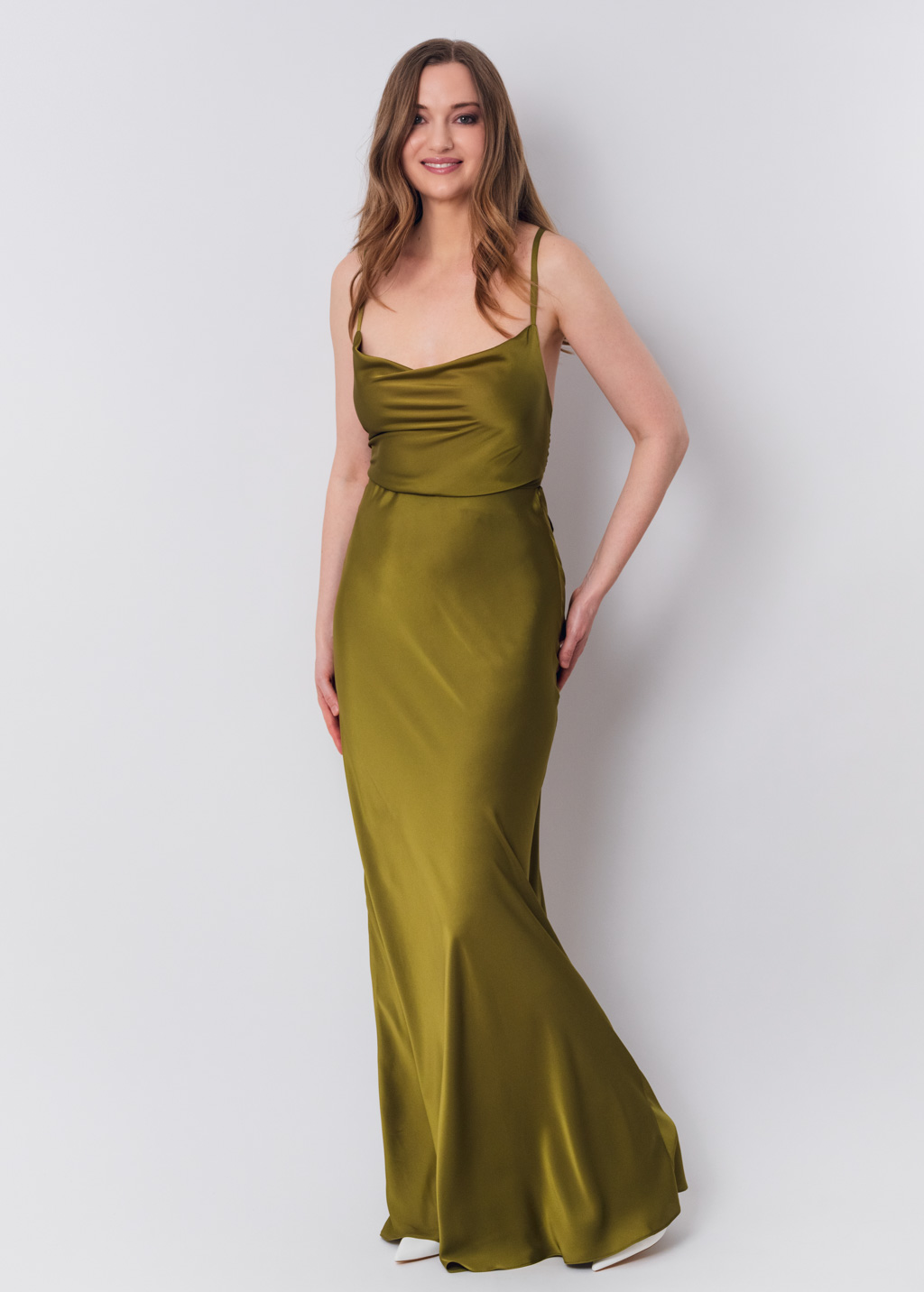 Olive silk slip dress