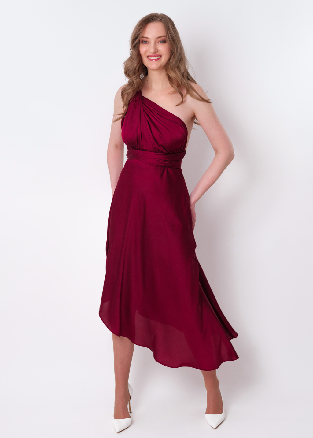 Burgundy infinity asymmetric dress