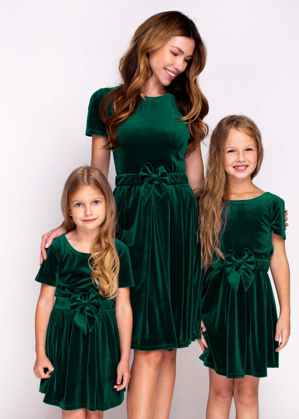Mommy and me emerald green velvet dresses