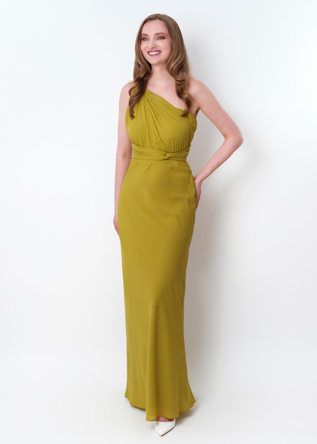 Yellow olive chiffon infinity long dress