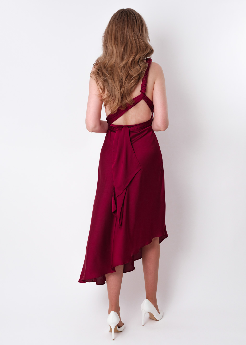 Burgundy infinity asymmetric dress