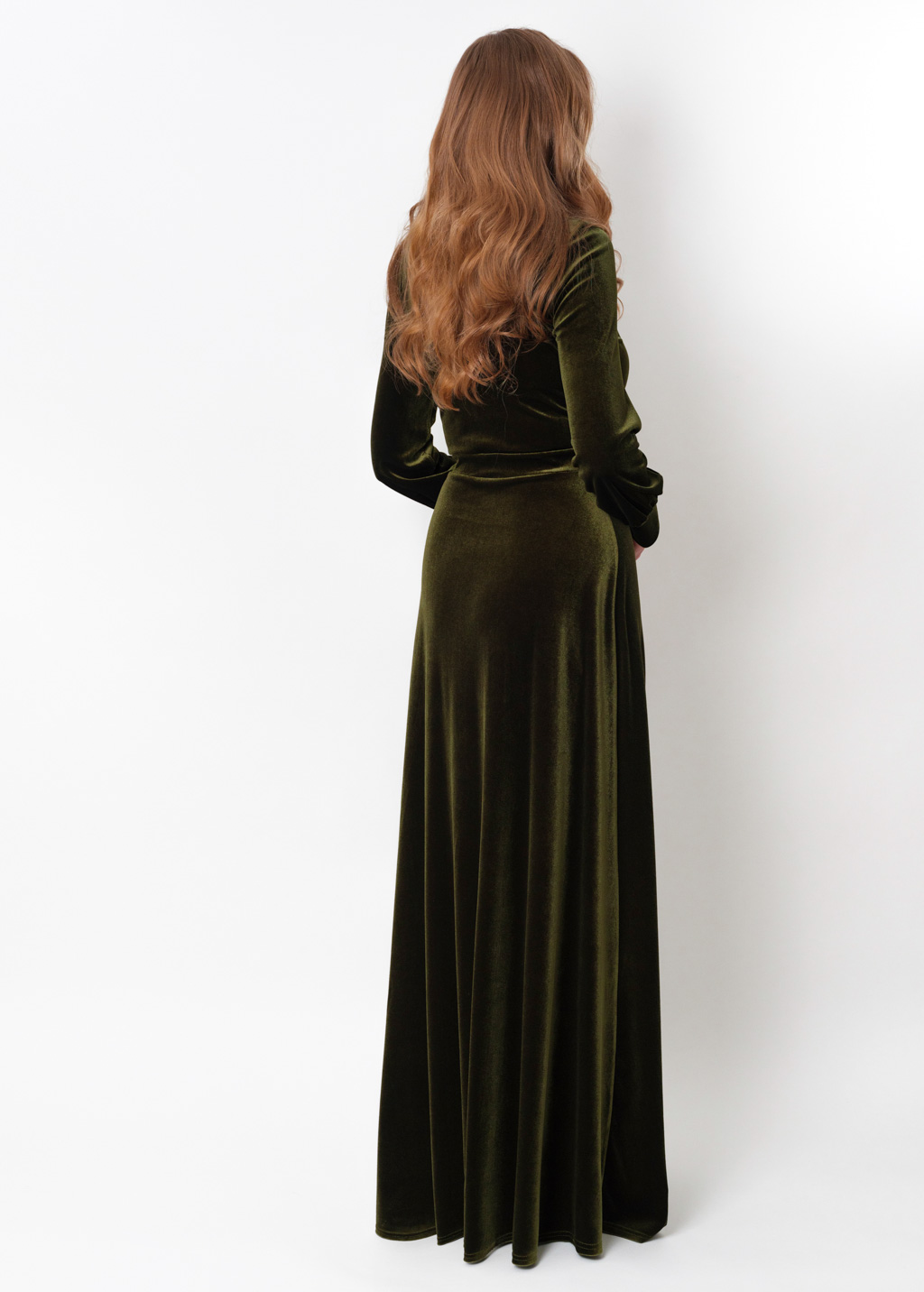 Olive green velvet long dress