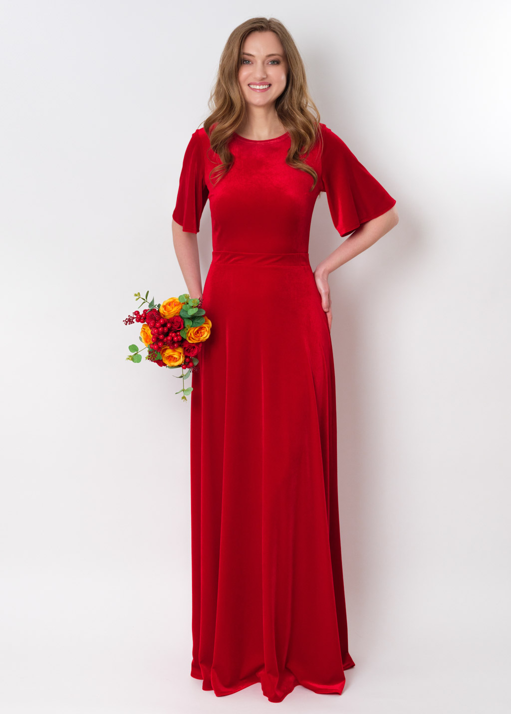 Red velvet long dress