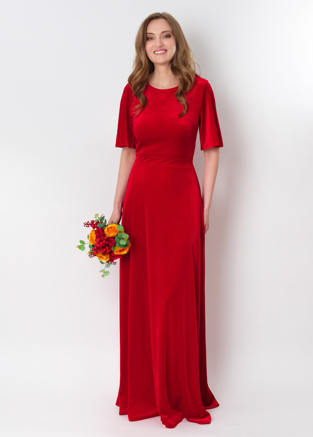 Red velvet long dress