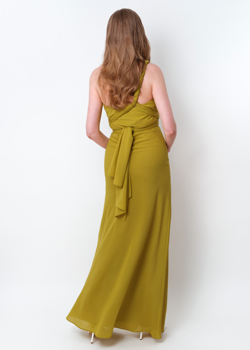Yellow olive chiffon infinity long dress