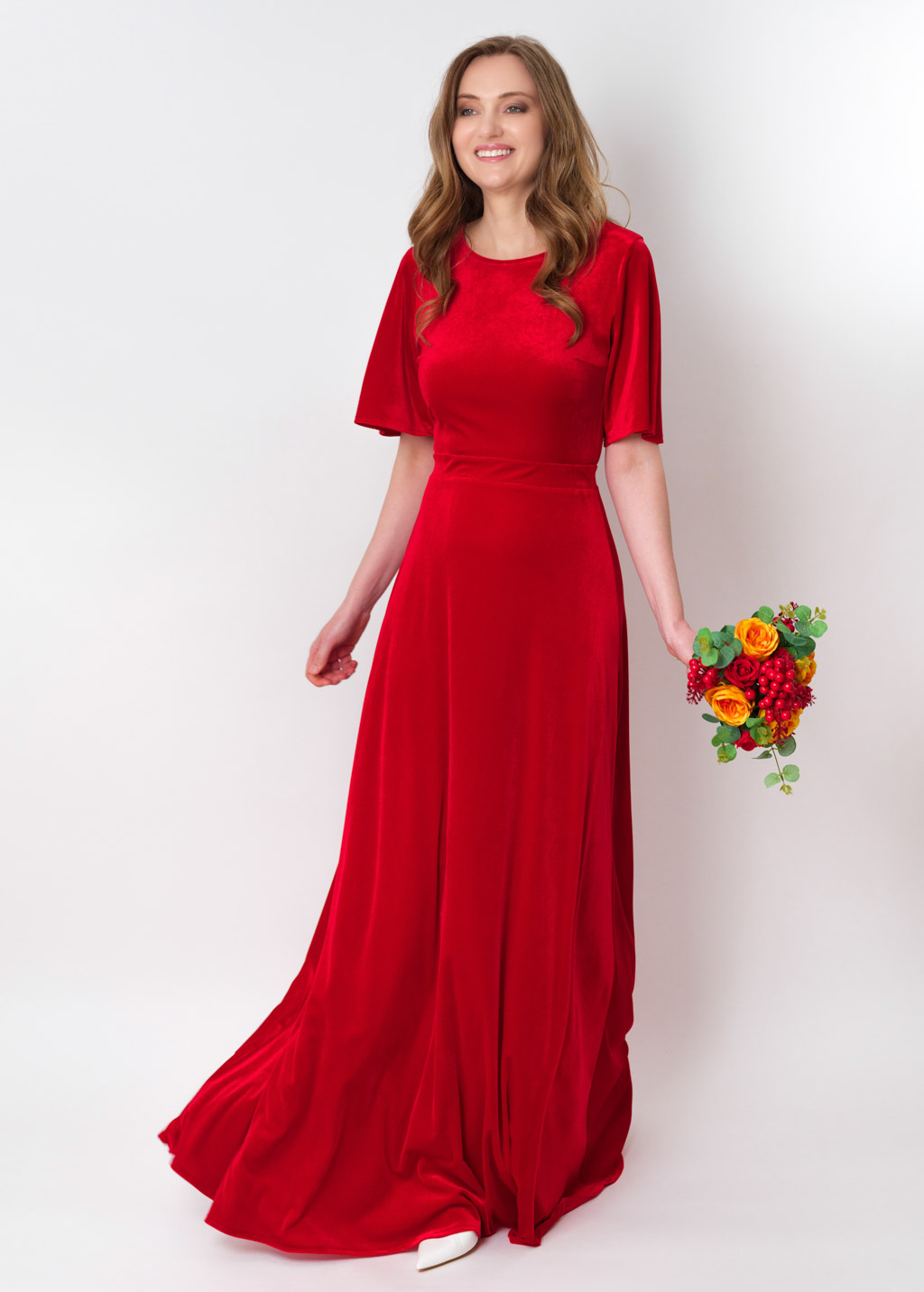 Red velvet long dress