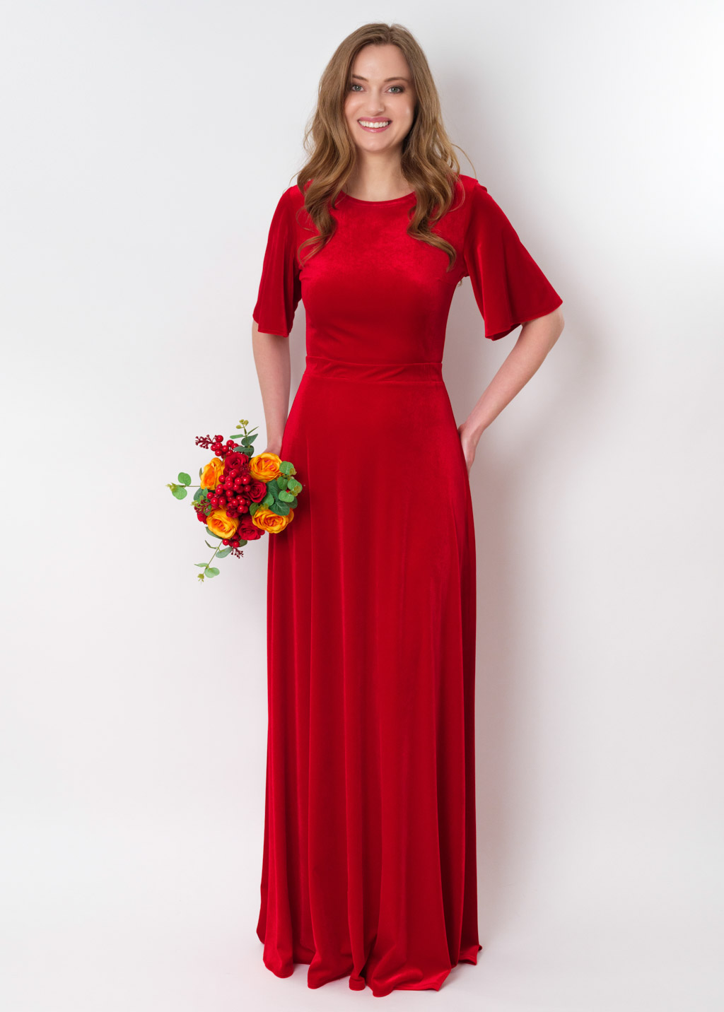 Red velvet long dress