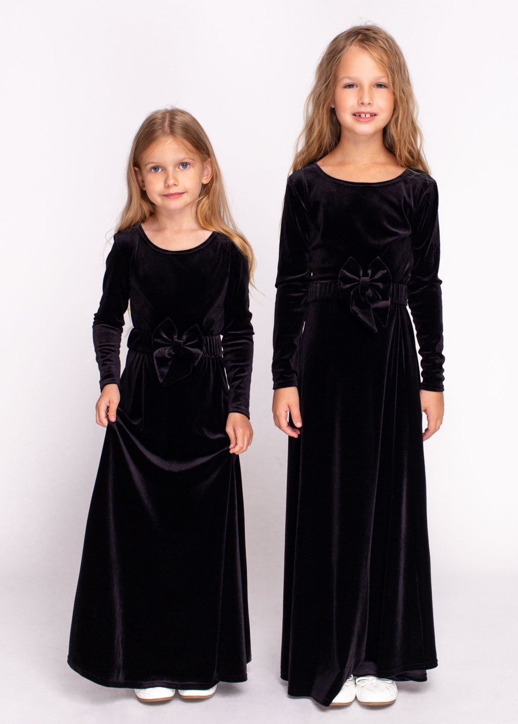 Mommy and me black long velvet dresses