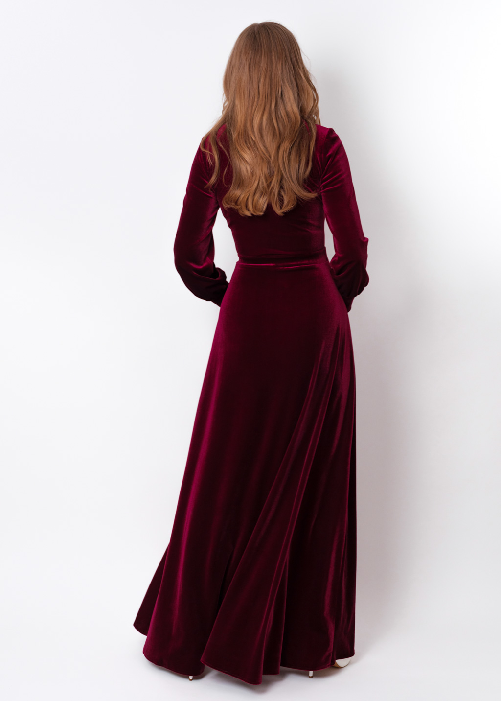 Plum burgundy velvet long slit dress