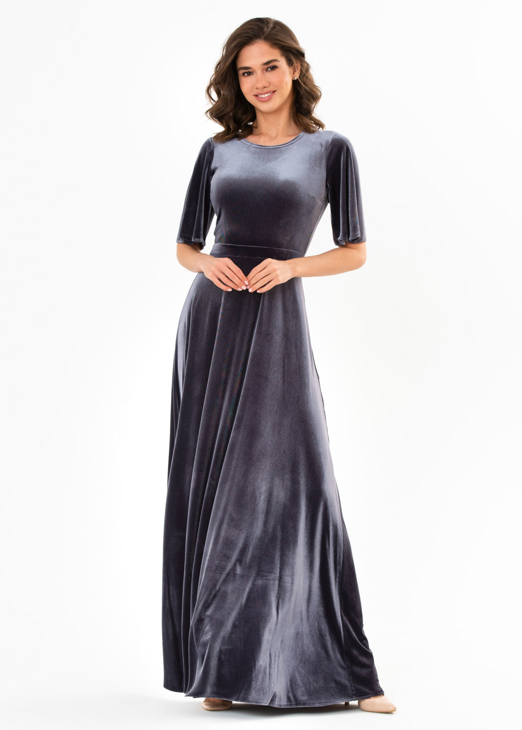 Charcoal velvet long dress