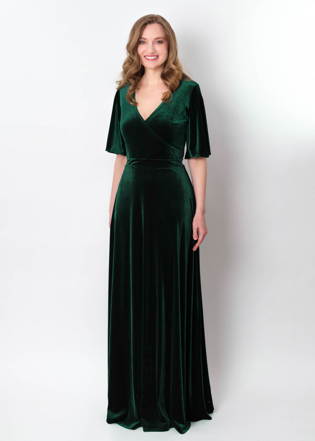 Emerald green velvet wrap long dress