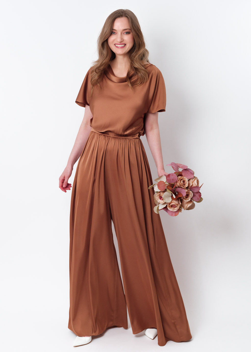 Copper gold silk jumpsuit