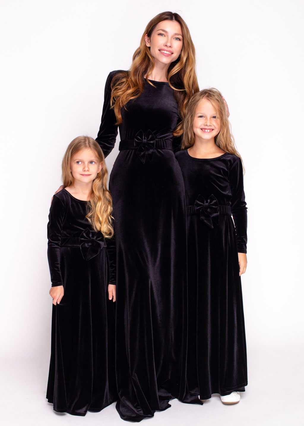Mommy and me black long velvet dresses