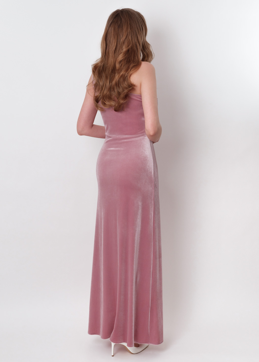 Mauve velvet one shoulder slit dress