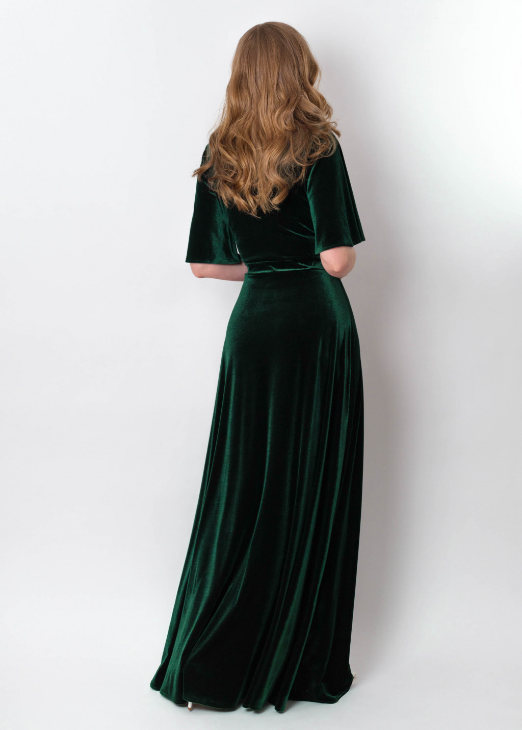 Emerald green velvet wrap long dress