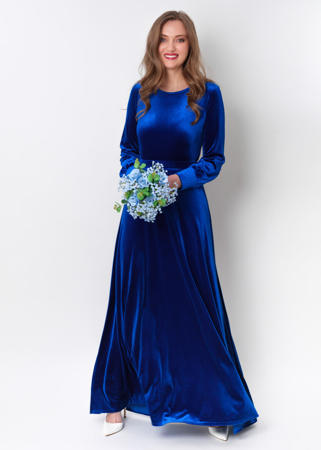 Royal blue velvet long dress