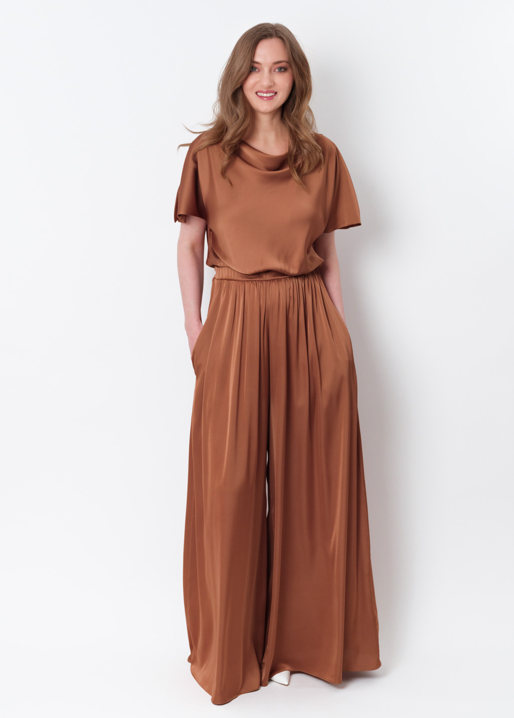 Copper gold silk jumpsuit