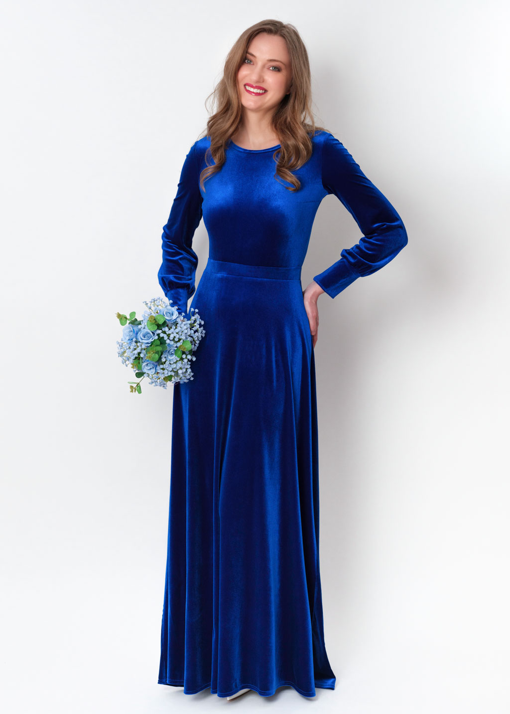 Royal blue velvet long dress