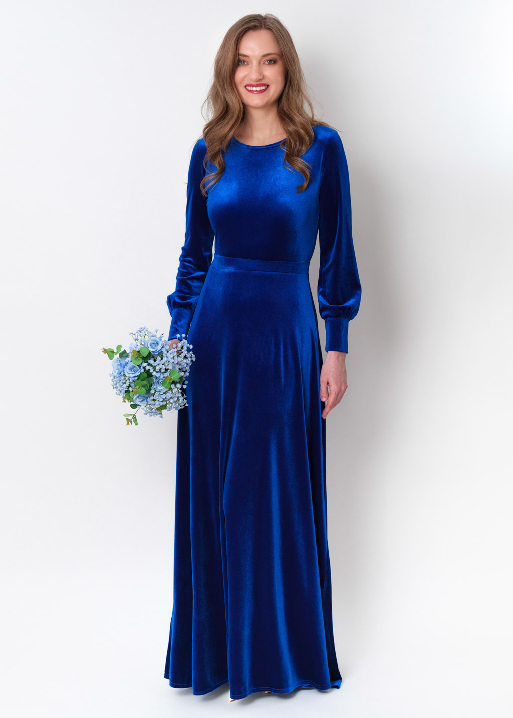 Royal blue velvet long dress