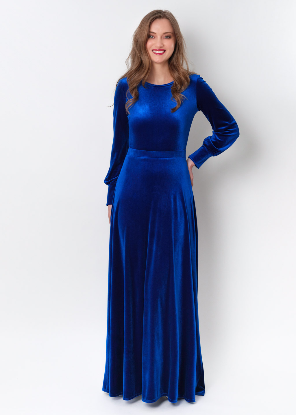 Royal blue velvet long dress