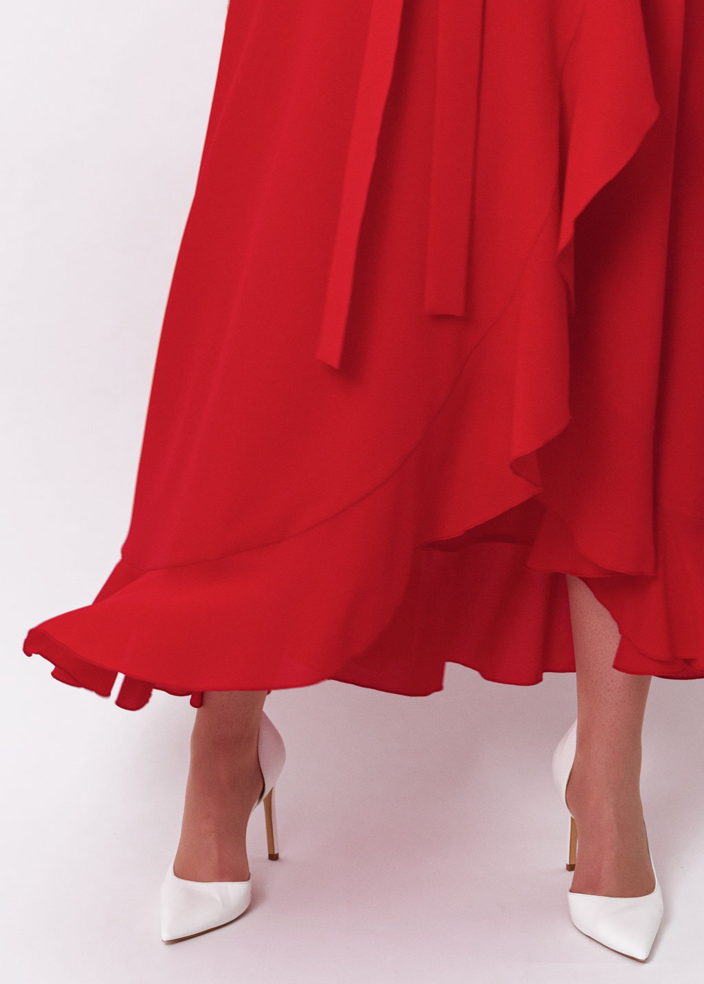 Red chiffon wrap dress