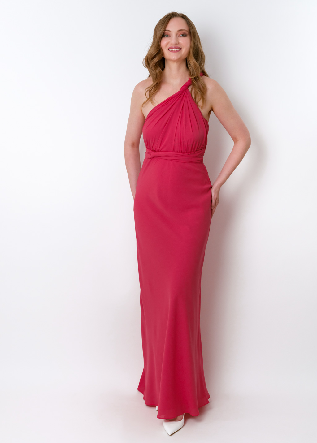 Coral pink chiffon infinity long dress