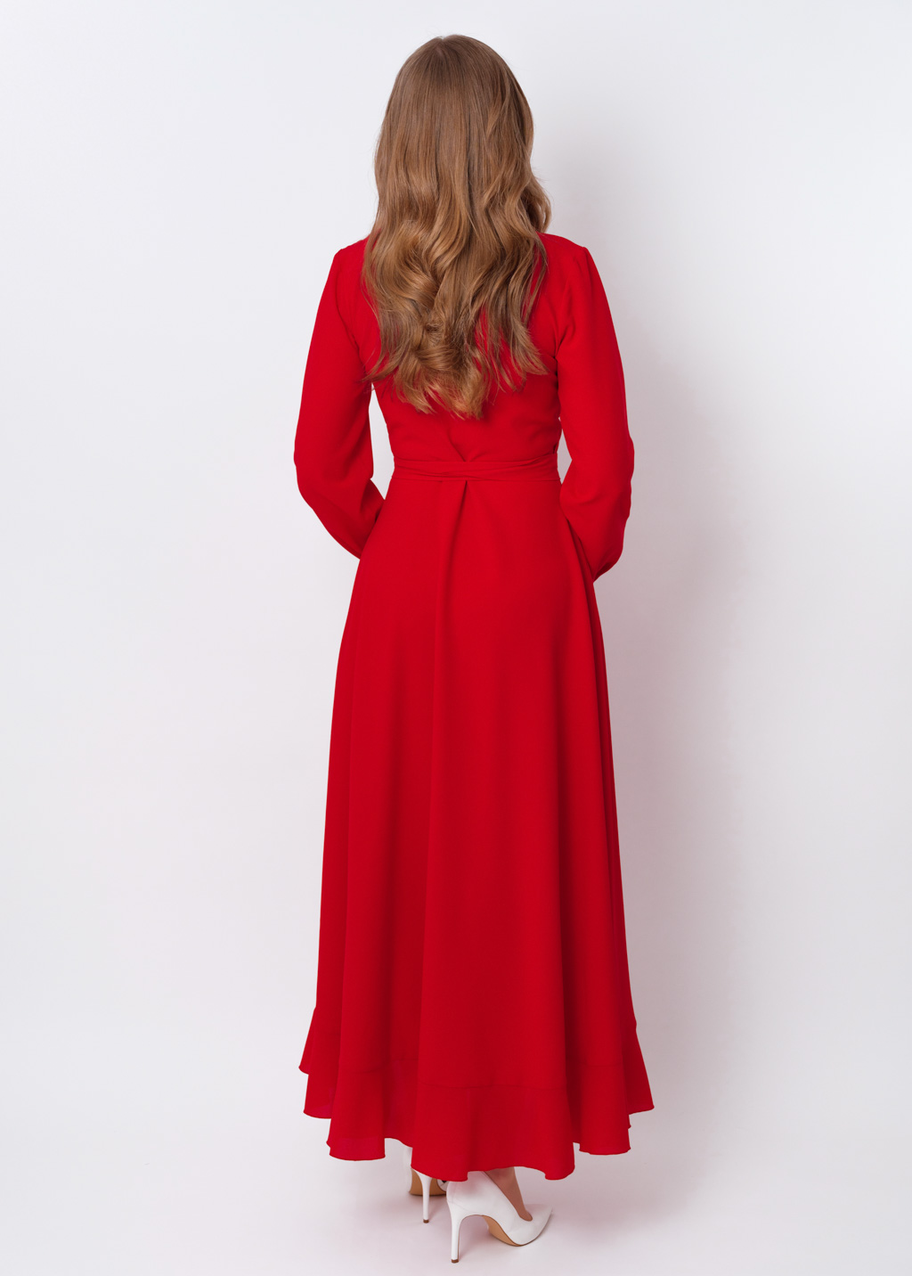 Red chiffon wrap dress