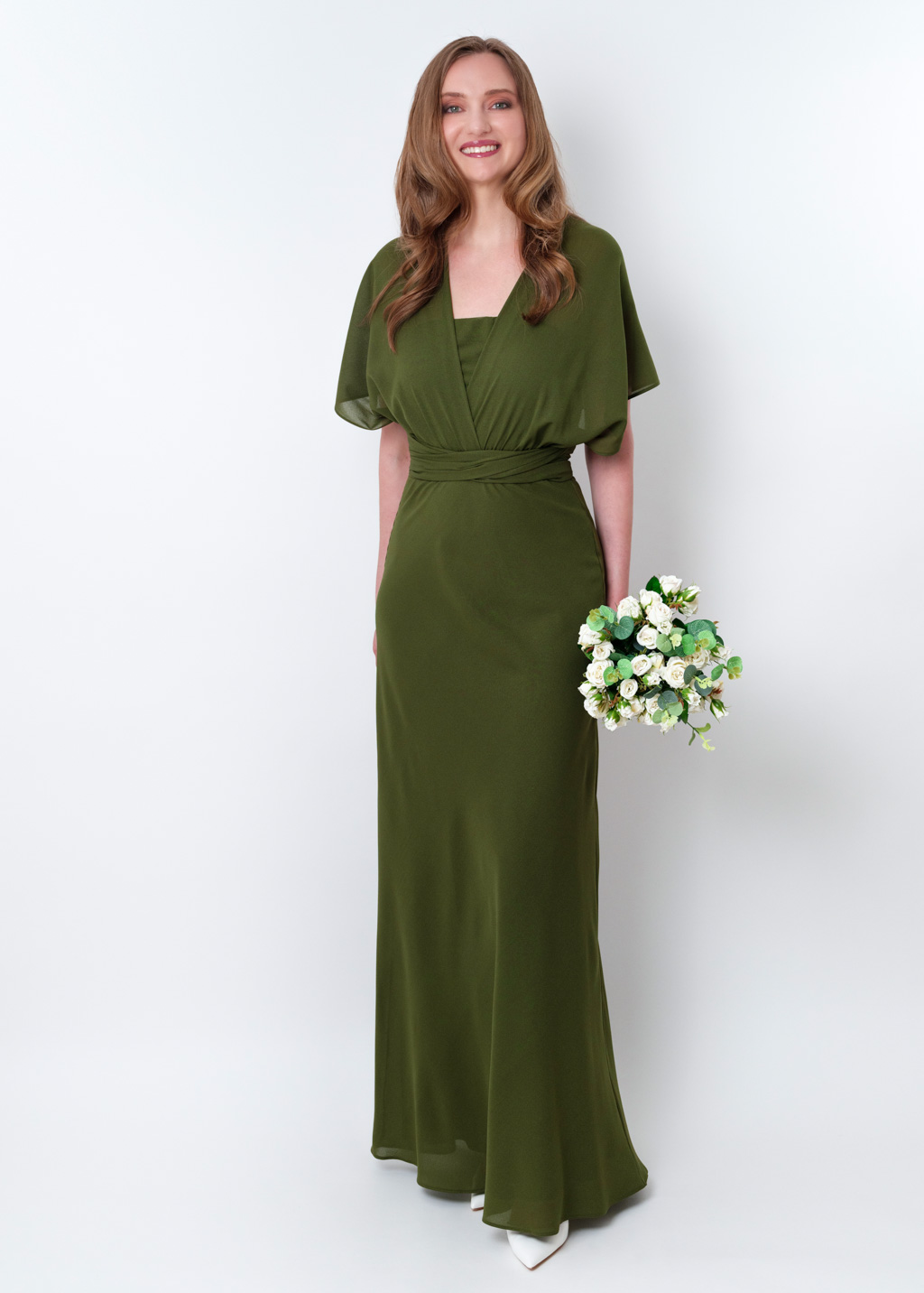 Olive green chiffon infinity long dress