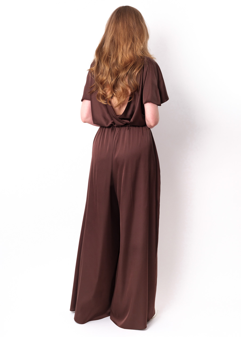 Choсolate brown silk jumpsuit